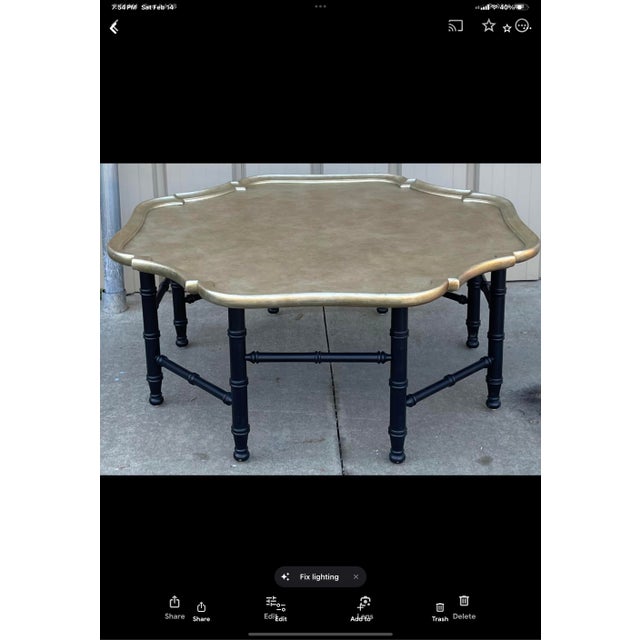 Gold Chippendale Style Gold Tray Table W/ Black Faux Bamboo Base Att. Kittinger For Sale - Image 8 of 8