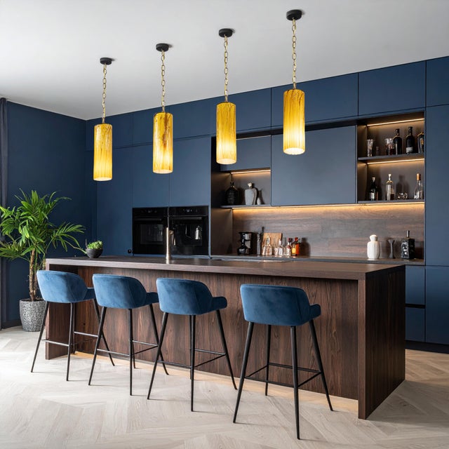 Mid-Century Modern Set of 4 Mid-Century Murano Tubular Pendant Lights in Amber Cased Over White Glass Inspired by Carlo Nason For Sale - Image 3 of 18