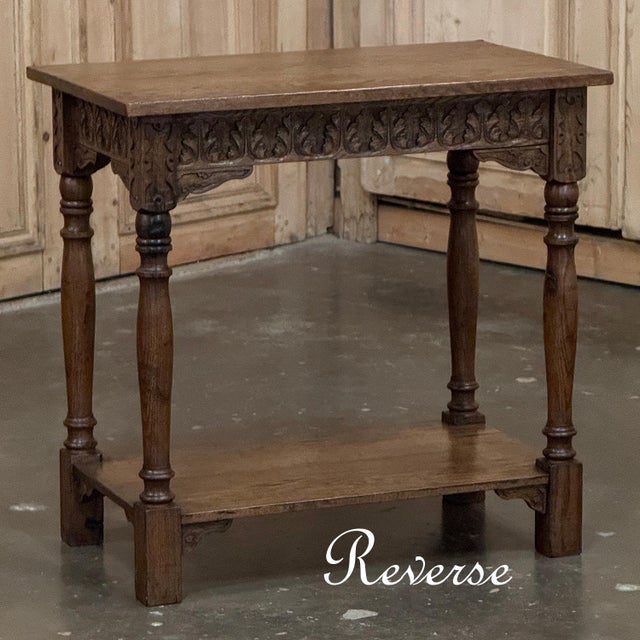 19th Century Rustic Hand Carved Oak Renaissance Revival Side Table For Sale In Dallas - Image 6 of 18