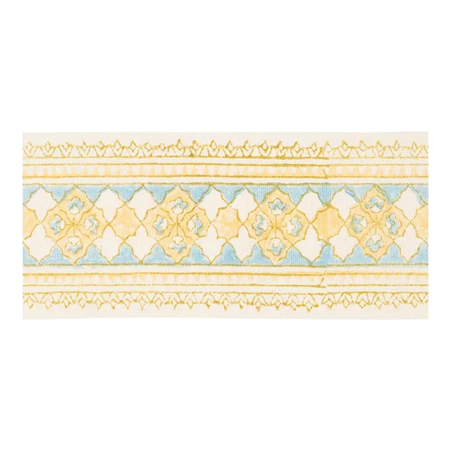 SAMPLE - Schumacher Amira Hand Block Printed Fabric In Yellow & Aqua For Sale