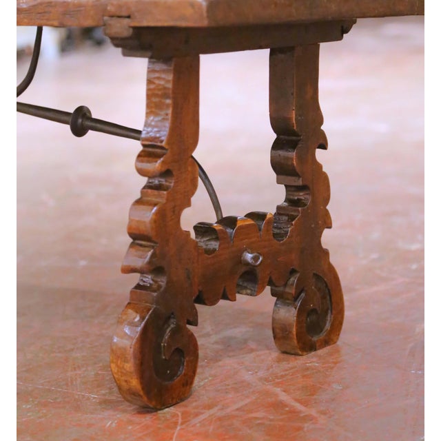 Wood 18th Century Spanish Carved Walnut Single-Plank Coffee Table With Iron Stretcher For Sale - Image 7 of 10
