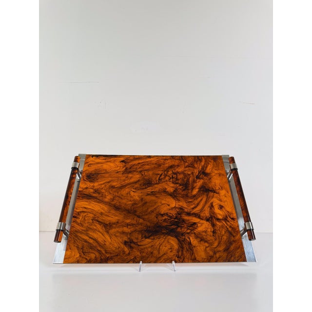 Large Faux Tortoiseshell Acrylic Glass Serving Tray in the style of Christian Dior, 1970s For Sale - Image 17 of 18