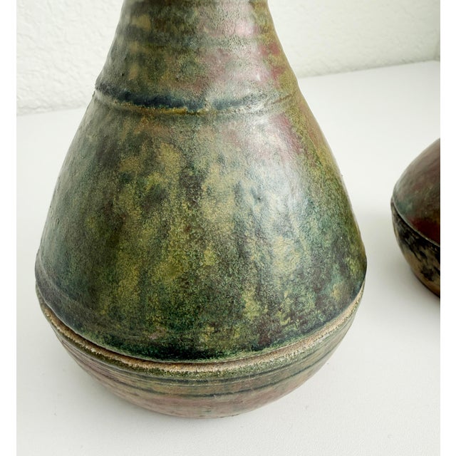 1970s Vintage Raku Fired Lidded Vessels - A Pair For Sale - Image 5 of 10