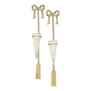 Late 20th Century Pair of Decorative Brass Wall Sconces With Bow Motif and Frosted Glass Vases