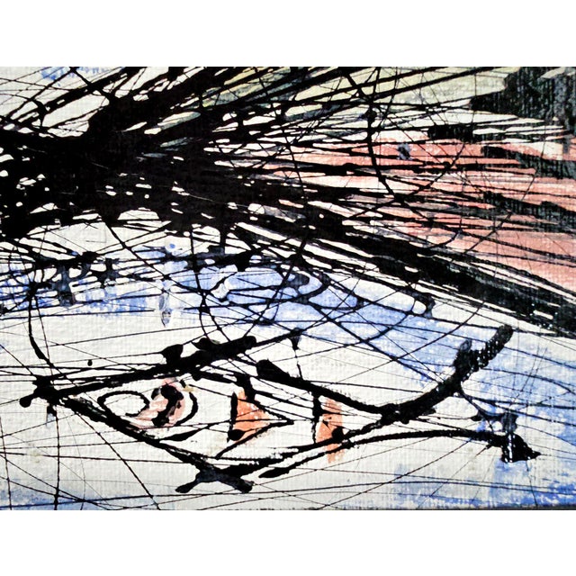 Mid-Century Modernist Painting of Stylized Fish and Sailfish Yachts For Sale - Image 4 of 10