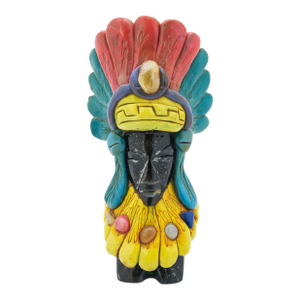 Mayan Aztec Onyx Obsidian Carved Sun Chief God Statue Figure