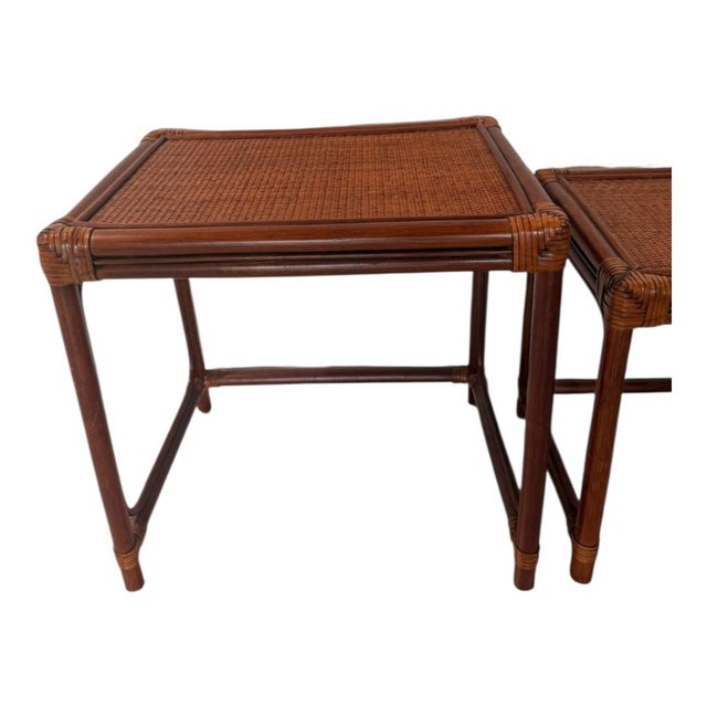 McGuire Late 20th Century McGuire Manner Rattan Nesting Tables For Sale - Image 4 of 6