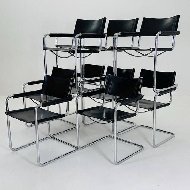 Bauhaus Mid-Century Black Leather Mg5 Cantilever Chair by Mart Stam, Italy, 1980s For Sale - Image 3 of 11