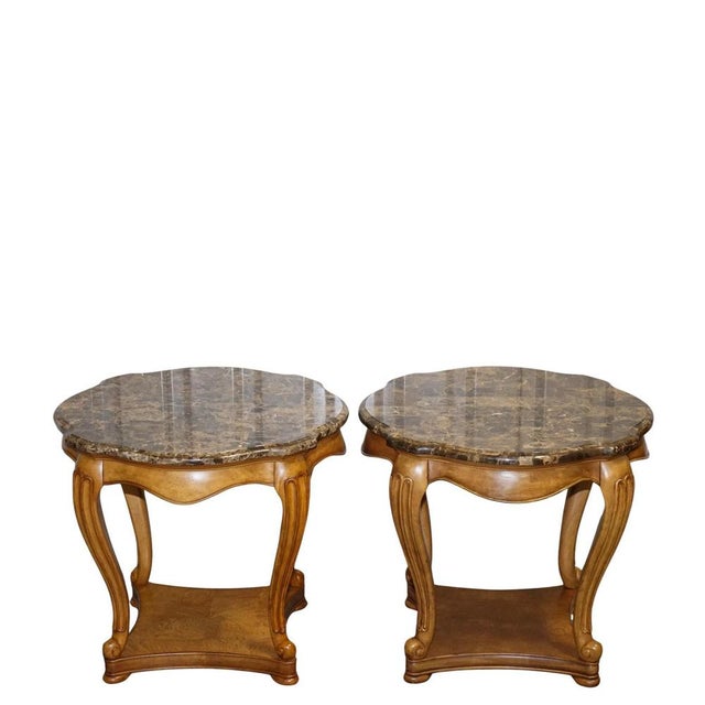 Vintage French Style Side Tables with Faux Marble Tops, Set of 2 For Sale - Image 16 of 16