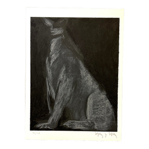 Lithograph of Black Cat by Spanish Artist Maria Jose Lopez Y Lopez. Signed and Numbered.