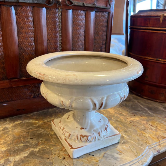 French Late 19th Century White Pedestal Base Urn Planter For Sale - Image 3 of 10
