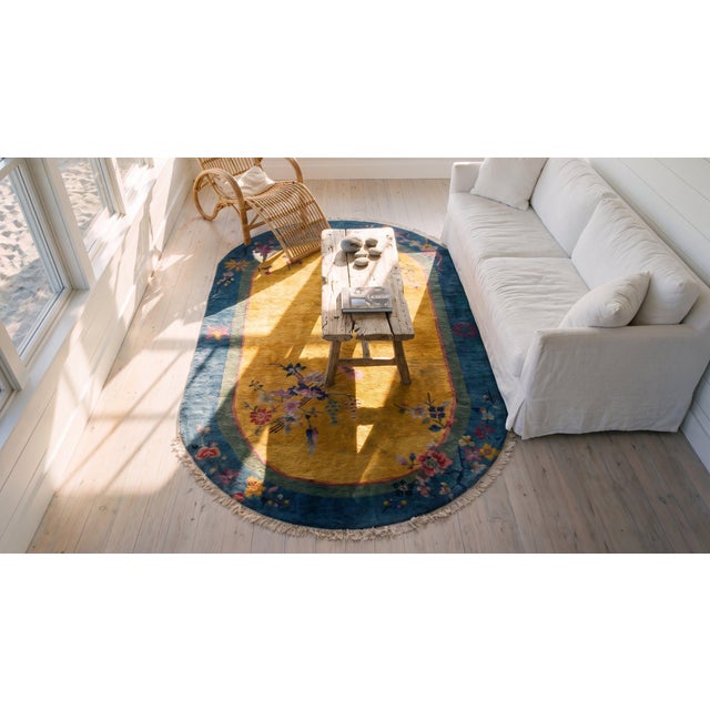 1920s Orange Floral Modern Antique Chinese Art Deco Carpet Oval Small Rug For Sale - Image 14 of 14