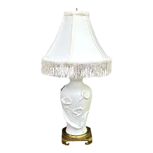 White Ceramic Lily Lamp W/ Brass Ming-Style Base