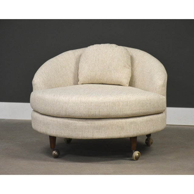 A mid century modern beige round lounge chair by Adrian Pearsall for Craft Associates. Circa 1960’s. New beige fabric....