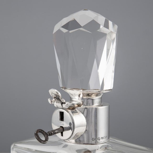 20th Century English Solid Silver & Glass Spirit Decanter with Lock & Key, 1930s For Sale - Image 10 of 14