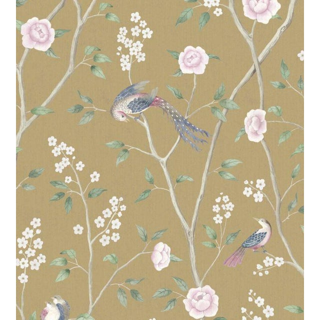 paradise birds yellow gold wallpaper sample