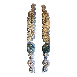 18th Century Antique Italian Polychrome Painted Handcarved Pilaster Friezes, Set of 2 For Sale