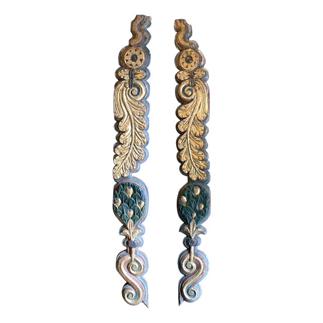 18th Century Antique Italian Polychrome Painted Handcarved Pilaster Friezes, Set of 2 For Sale