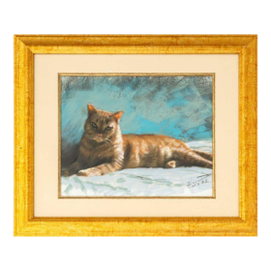 Illegibly Signed Portrait of a Cat Chalk Pastel