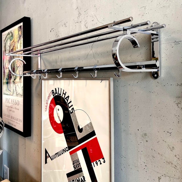 Metal Art Deco Wall-Mounted Coat Rack in Chrome-Plated Brass, France, 1930s For Sale - Image 7 of 10