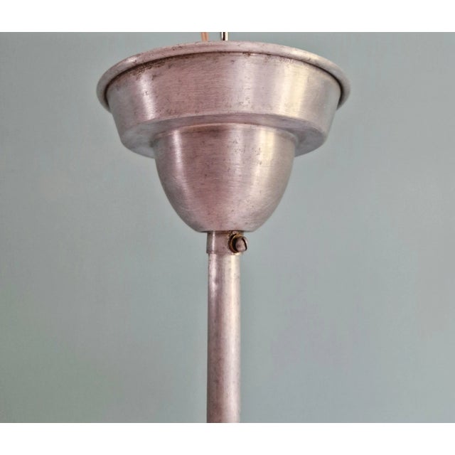 Metal Large Art Deco Pendant Lights in White Opaline, 1930s, Set of 2 For Sale - Image 7 of 13