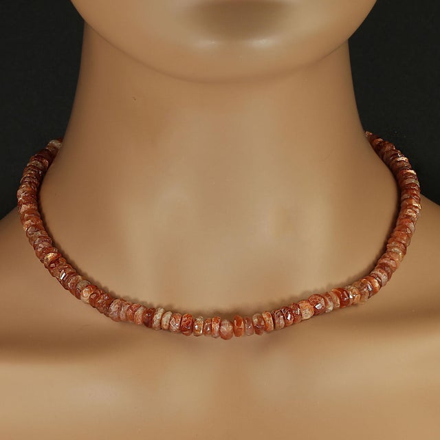 Traditional Ajd 17 Inch Sunstone Necklace of 7mm Faceted Rondelles Great Gift For Sale - Image 3 of 5