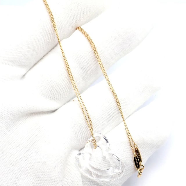 Gemstone Mid 20th Century Tiffany & Co. Peretti Yellow Gold Large Open Heart Rock Crystal Necklace For Sale - Image 7 of 9