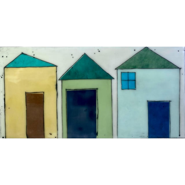 Abstract Encaustic Collage Installation by Gina Cochran - Tiny Dwellings Series - Sea Glass Trio For Sale - Image 3 of 5