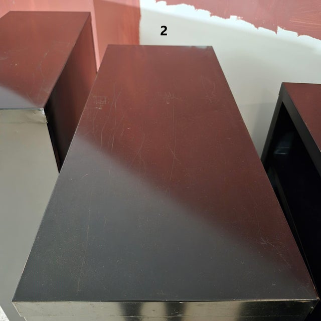 Vintage MCM Industrial Black Steel Tanker Bookcases Book Shelves W/ Adjustable Shelves, Set of 4 For Sale - Image 12 of 18