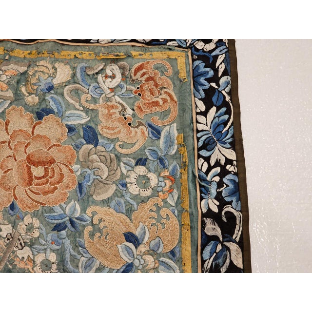 Pair of 19th Century Chinese Silk Hand Embroidery Panels of Flowers, Bats, Moths For Sale - Image 4 of 14