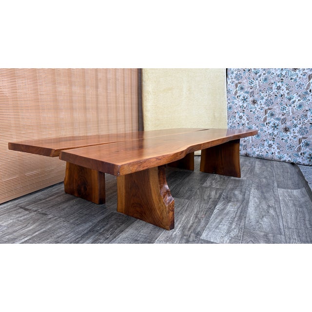Mid-Century Modern Organic Live-Edge Solid Wood Coffee Table in the Mira Nakashima Style. Circa 1980s. For Sale - Image 3 of 15