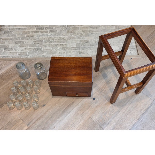 19th Century English Victorian Era Mahogany Apothecary Travel Chest Box on Stand With Glass Jars For Sale - Image 15 of 18