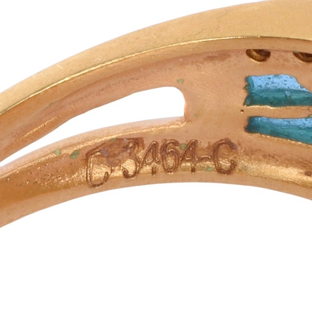 Gold 2000s Masriera 18k Enamel Frog & Water Lily Ring Size 6.5 For Sale - Image 8 of 8