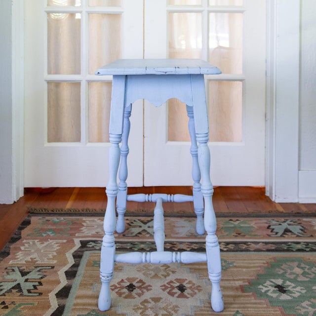 Early 20th Century Early 20th Century Blue Painted Scalloped American Farmhouse Side Table For Sale - Image 5 of 18