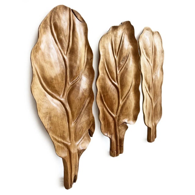 2020s Large Wood Carved Leaf Platter For Sale - Image 5 of 6