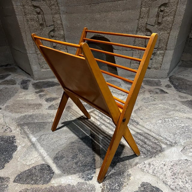 Mid-Century Modern 1960s Magazine Holder Sculptural Folding Wood Rack Yugoslavia For Sale - Image 3 of 10