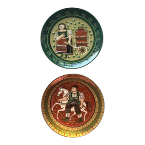 Mid 20th Century Swiss Heimatwerk Basel Hand-Painted Folk Art Wall Plates, Set of 2