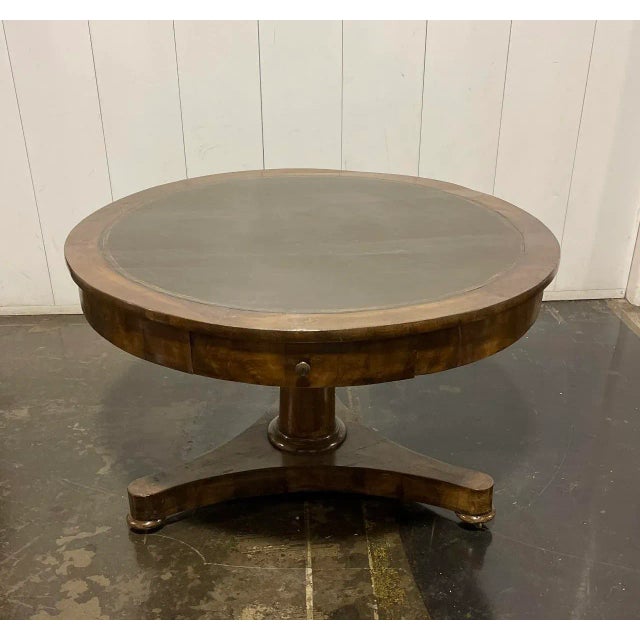 Mid 19th Century Antique Mahogany Rent Table With Two Drawers and Leather Top For Sale - Image 9 of 9
