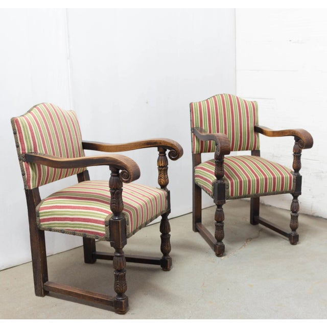 Set of Mid-Century Spanish Chestnut Armchairs, 1940s For Sale - Image 4 of 13