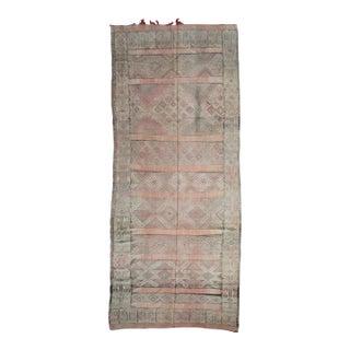 Handwoven Flatweave Vintage Rug - 14.2 X 5.8 Ft For Sale