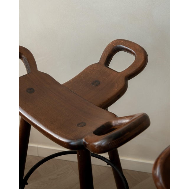 Vintage Spanish Brutalist Wooden Marbella Bar Stools from Confonorm, 1970s, Set of 3 For Sale - Image 10 of 18