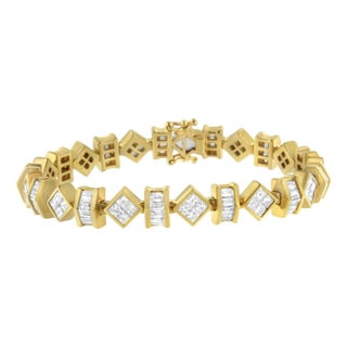 14K Yellow Gold Princess and Baguette Diamond Modern Link Bracelet(7.50 cttw,G-H Color,VS1-VS2 Clarity) For Sale