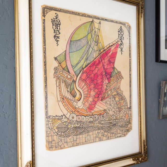 Fantasy Flying Ship Illustration by Counterculture Artist Dana Franzen For Sale - Image 4 of 12