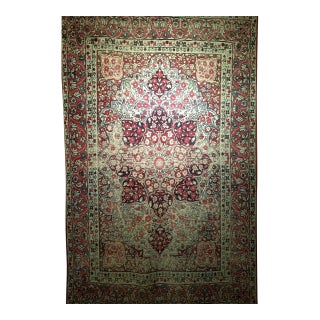 19th Century Persian Kerman Lavar Rug, Hand-Knotted Wool, Floral Patter, Red & Ivory, 5x7 For Sale