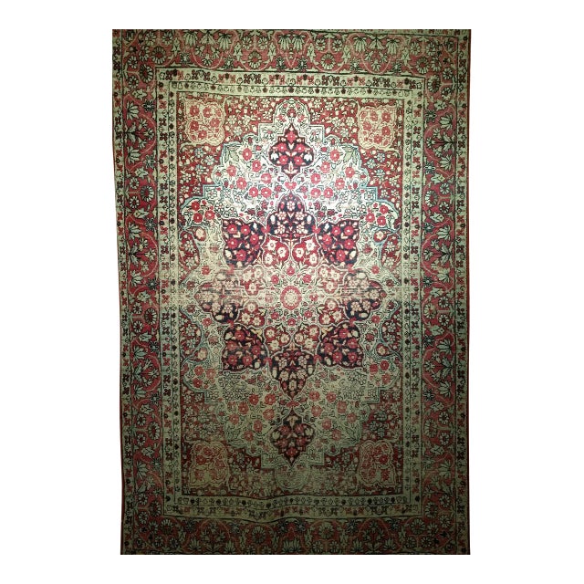 19th Century Persian Kerman Lavar Rug, Hand-Knotted Wool, Floral Patter, Red & Ivory, 5x7 For Sale