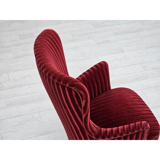 Brown Vintage Danish Chair in Cherry-Red Furniture Velour, 1960s For Sale - Image 8 of 18