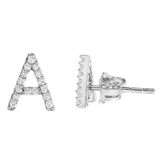 10K White Gold 1/10 Cttw Diamond Initial “A” Stud Earring For Sale
