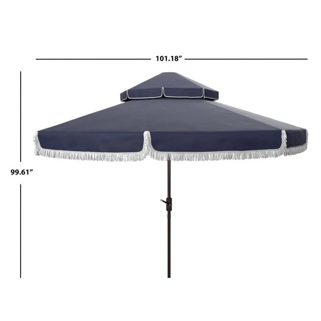 Contemporary Milan 9 Ft Double Top Umbrella - Navy/White For Sale - Image 3 of 4