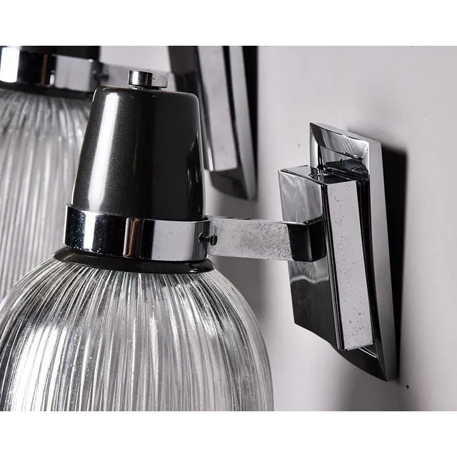 Vintage English Silver and Black Sconces With Glass Shades - Pair For Sale - Image 11 of 11