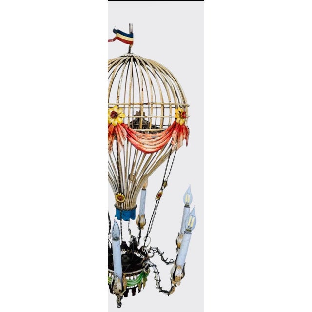 Red A Flight of Fancy: 1950s French Tole Hot Air Balloon Chandelier For Sale - Image 8 of 11